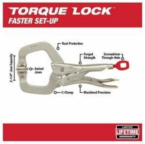 Milwaukee 6" Torque Lock C-Clamp with Swivel Jaws | Heavy-Duty Locking Pliers 2 Milwaukee 6" Torque Lock C-Clamp with Swivel Jaws | Heavy-Duty Locking Pliers - Image 2
