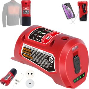 M-12 Battery Charger with Type-c Port & DC 12V Outlet，Power Source Replacement for Milwaukee m-12 12V Battery Adapter for Milwaukee Heated Jacket 49-24-2310 Compatible with 48-11-2420 48-11-2411