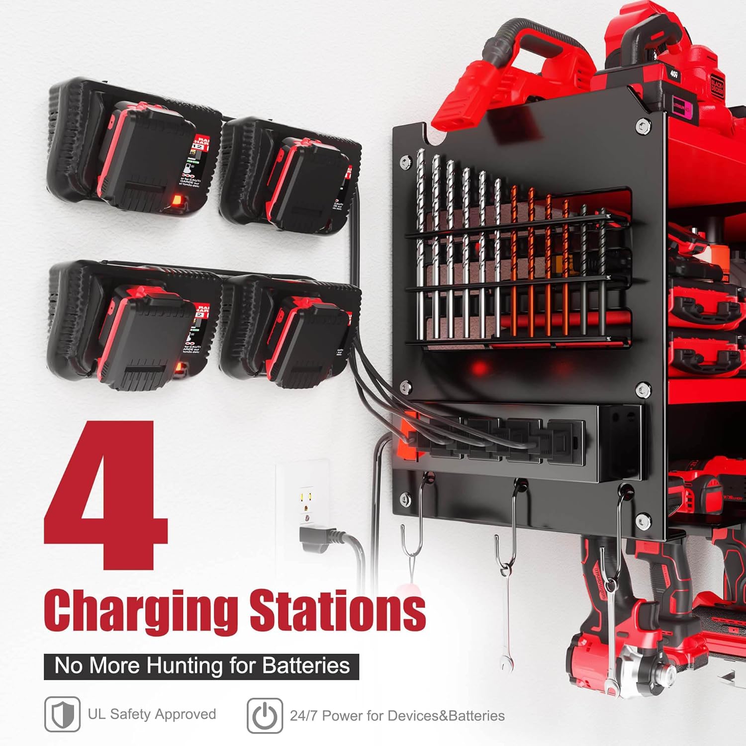 Power Tool Wall Rack w/ Charging Station Drill Storage Organizer Garage 3 Power Tool Wall Rack w/ Charging Station Drill Storage Organizer Garage - Image 3