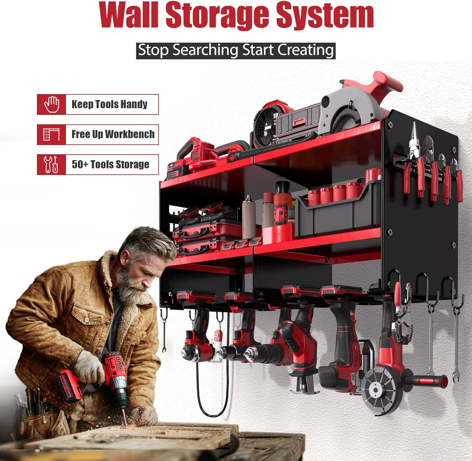 Power Tool Wall Rack w/ Charging Station Drill Storage Organizer Garage 4 Power Tool Wall Rack w/ Charging Station Drill Storage Organizer Garage - Image 4