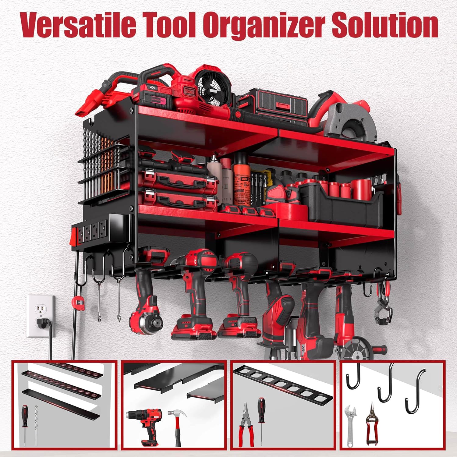 Power Tool Wall Rack w/ Charging Station Drill Storage Organizer Garage 5 Power Tool Wall Rack w/ Charging Station Drill Storage Organizer Garage - Image 5