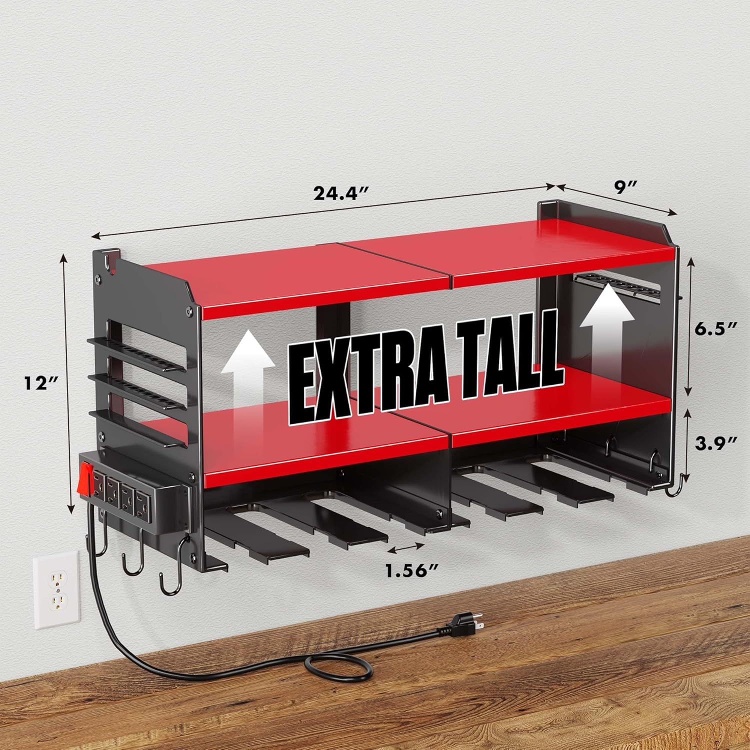 Power Tool Wall Rack w/ Charging Station Drill Storage Organizer Garage 9 Power Tool Wall Rack w/ Charging Station Drill Storage Organizer Garage - Image 9