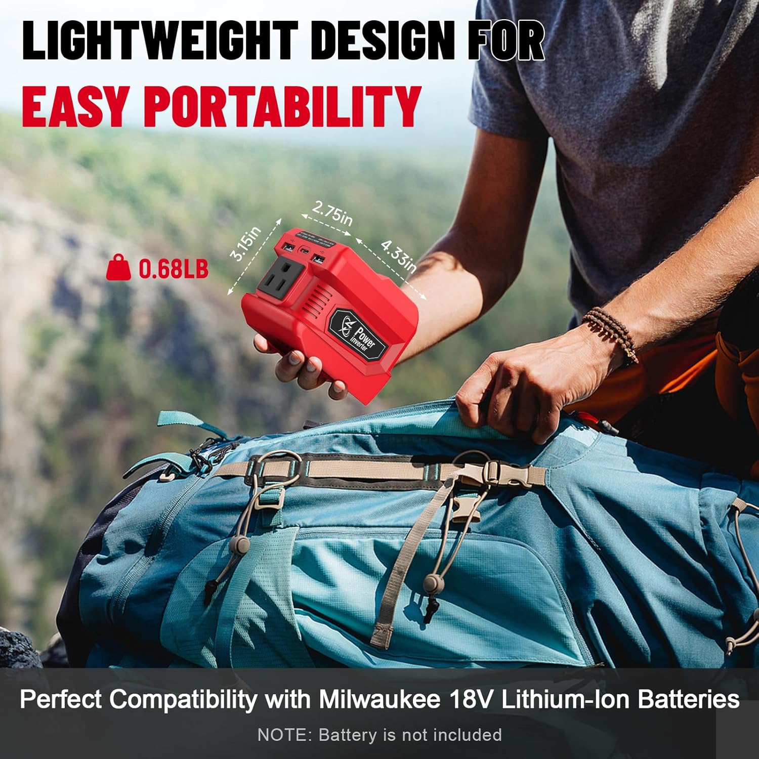 Milwaukee 18V Battery Power Inverter: 220W Portable Charger with AC Outlet & LED Work Light - Image 3