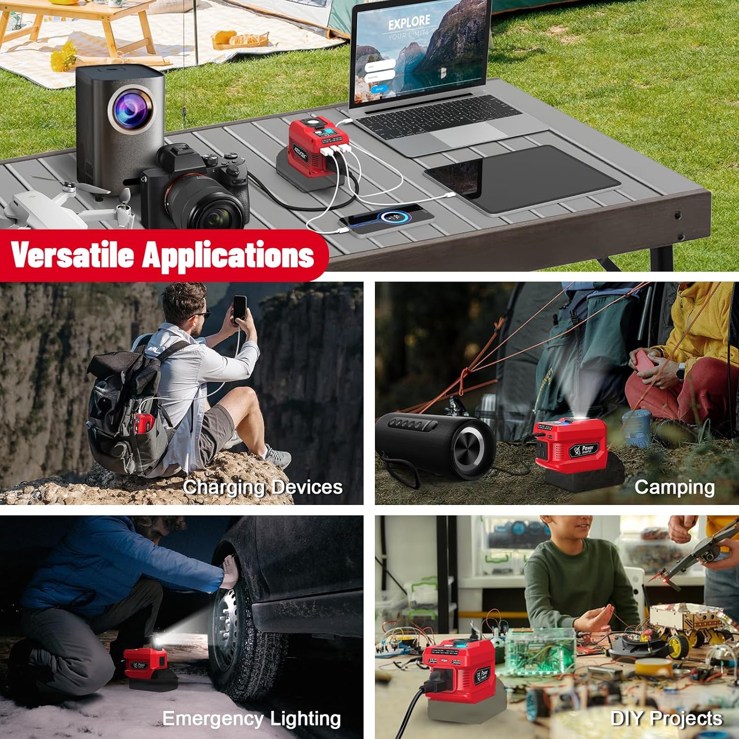 Milwaukee 18V Battery Power Inverter: 220W Portable Charger with AC Outlet & LED Work Light - Image 7