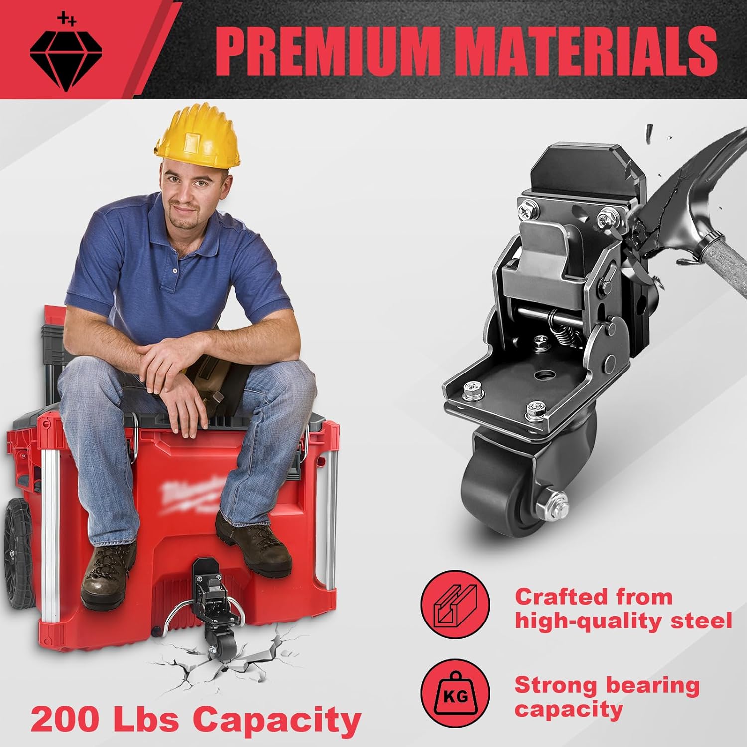 Milwaukee Packout Heavy-Duty Steel Caster Wheel Kit | 200 Lb Capacity Toolbox Wheels 5 Milwaukee Packout Heavy-Duty Steel Caster Wheel Kit | 200 Lb Capacity Toolbox Wheels - Image 5