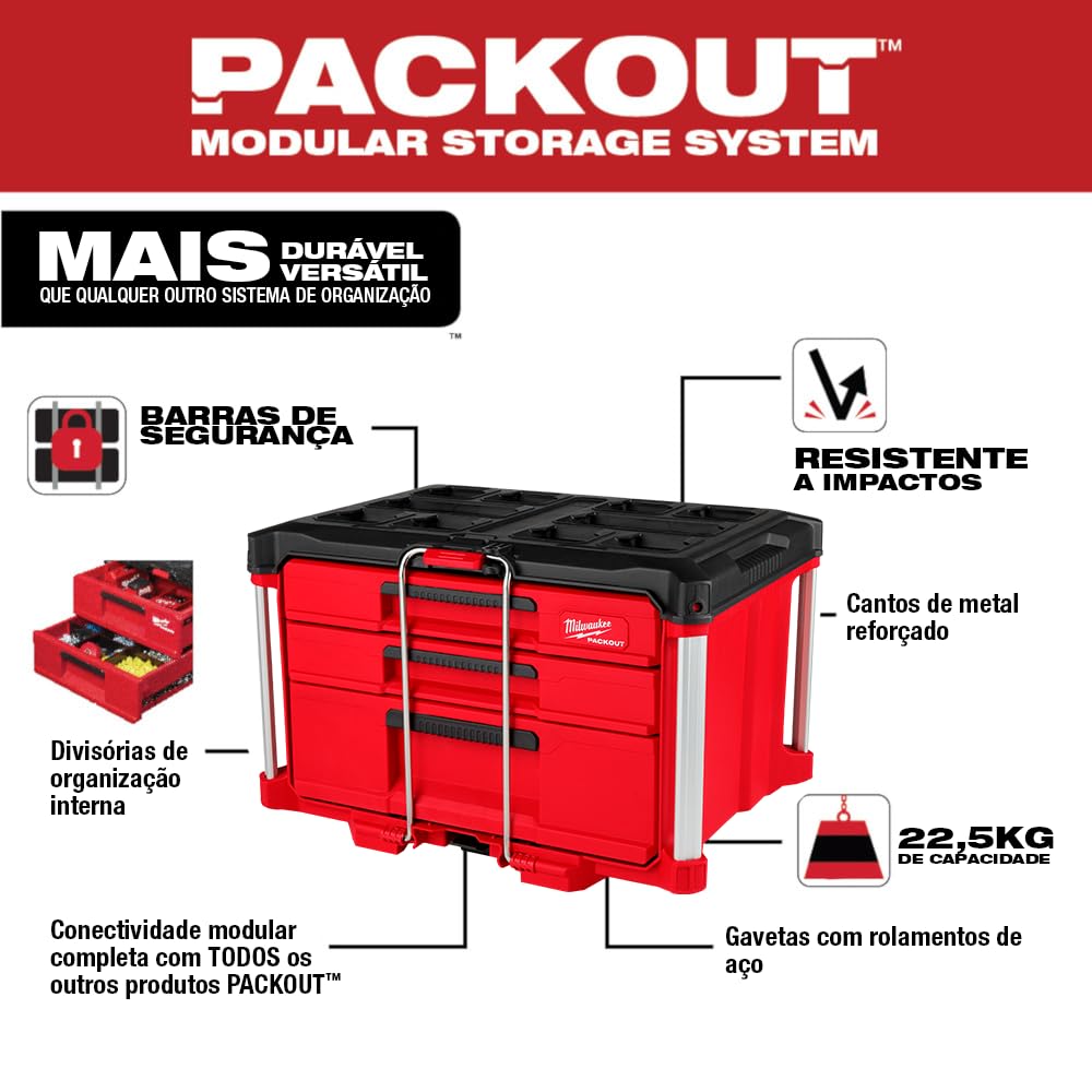 Milwaukee PACKOUT 3-Drawer Deep Tool Organizer Storage Box 48-22-8447 5 Milwaukee PACKOUT 3-Drawer Deep Tool Organizer Storage Box 48-22-8447 - Image 5