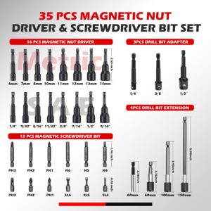 Ultimate 35pc Magnetic Nut Driver Set for Impact Drill – SAE & Metric Bits