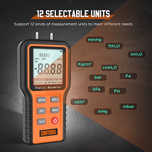 Digital HVAC Pressure Gauge: Pro Manometer Kit with 12-Unit Display & Fittings 4 Digital HVAC Pressure Gauge: Pro Manometer Kit with 12-Unit Display & Fittings - Image 4