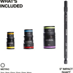 Klein Tools Metric Impact Socket Set 6-in-1 Hex 7-14mm Flip Design