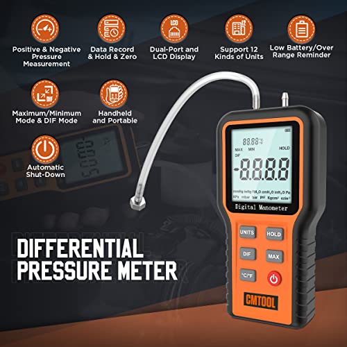 Digital HVAC Pressure Gauge: Pro Manometer Kit with 12-Unit Display & Fittings 1 hvac tools manometer