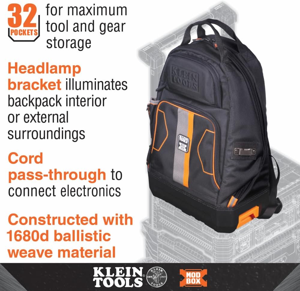Klein Tools Pro Electrician Backpack: 32-Pocket MODbox Workstation 2 Klein Tools Pro Electrician Backpack: 32-Pocket MODbox Workstation - Image 2