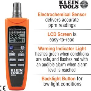 Klein Tools ET110 Pro CO Detector: Alarm, Batteries & Case Included
