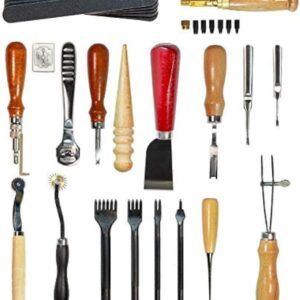 citian Leather Tools Kit Stitching Punch Sewing Carft DIY Tool Carving Craft Saddle Working Groover and 18pcs for Hand Set Prong
