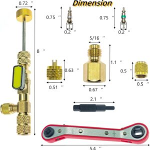 HVAC Refrigeration Tool Set: Valve Core Remover, Service Wrench, Hex Adapters