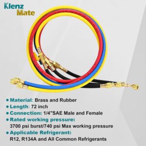 Professional HVAC Refrigerant Charging Hoses, 6ft, 1/4″ Flare, 800 PSI R410A R22