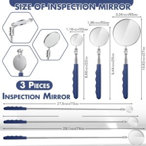 Telescopic Inspection Mirror Set | 3-Piece Stainless Steel Mechanic Tool | Extra Long Handle