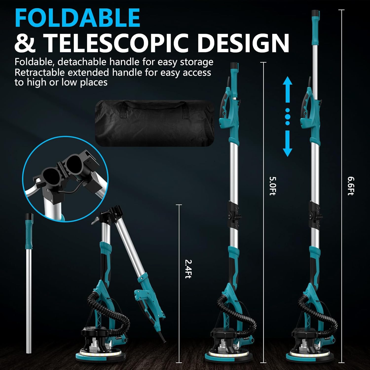 Pro Drywall Sander 1250W Electric Ceiling Sanding Tool w/ LED Light & Vacuum 4 Pro Drywall Sander 1250W Electric Ceiling Sanding Tool w/ LED Light & Vacuum - Image 4