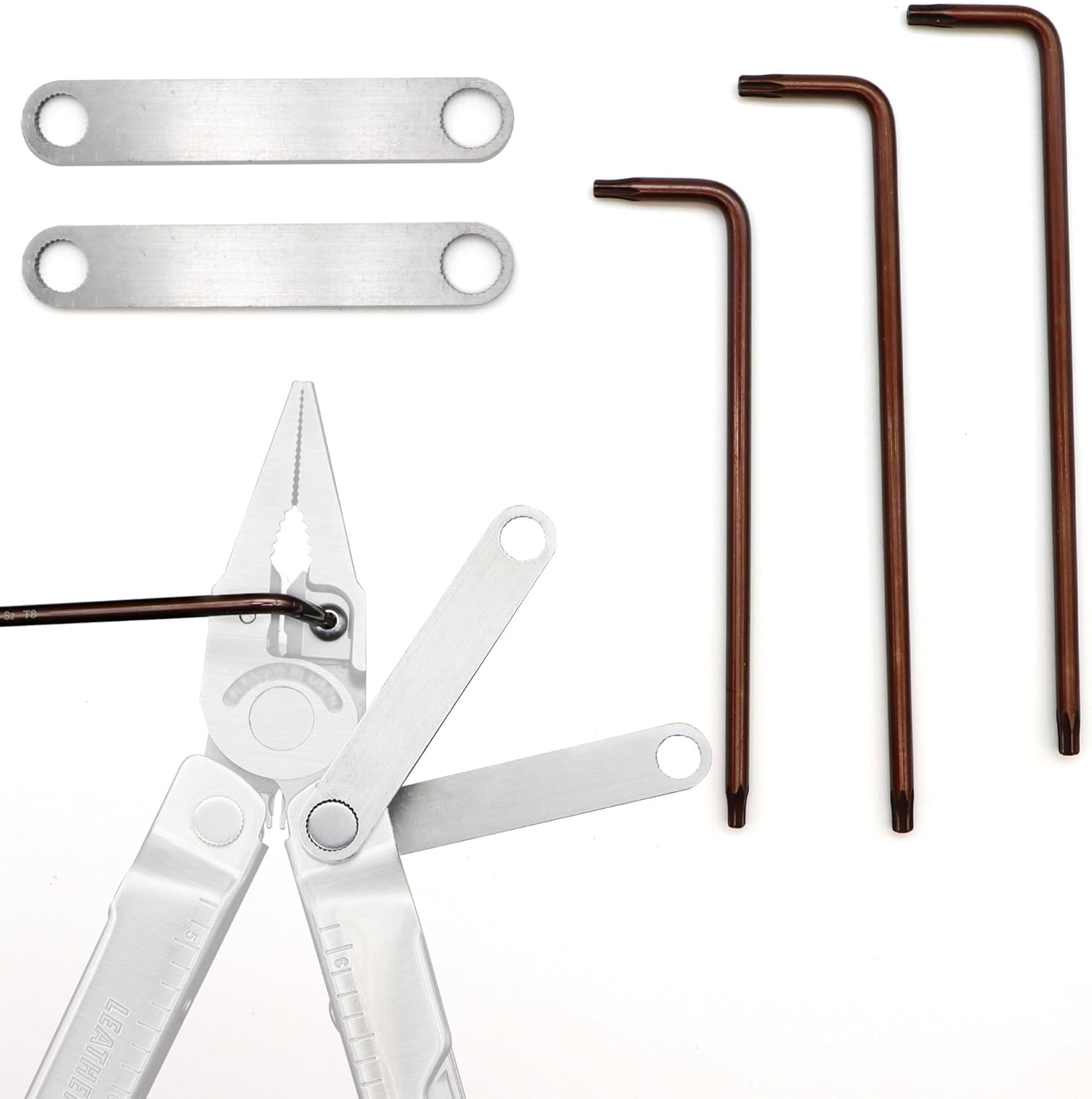Leatherman Multi-Tool Wrench Set | Stainless Steel Precision Wrenches T10 T8 1 Wrench Set for Leatherman Multi-Tools - Includes 2 304 Stainless Steel Knurled Nut Wrenches, 2 S2 Steel T10 Wrenches, 1 S2 Steel T8 Wrench - Ideal Addition to Leatherman Multi-Tool Kit