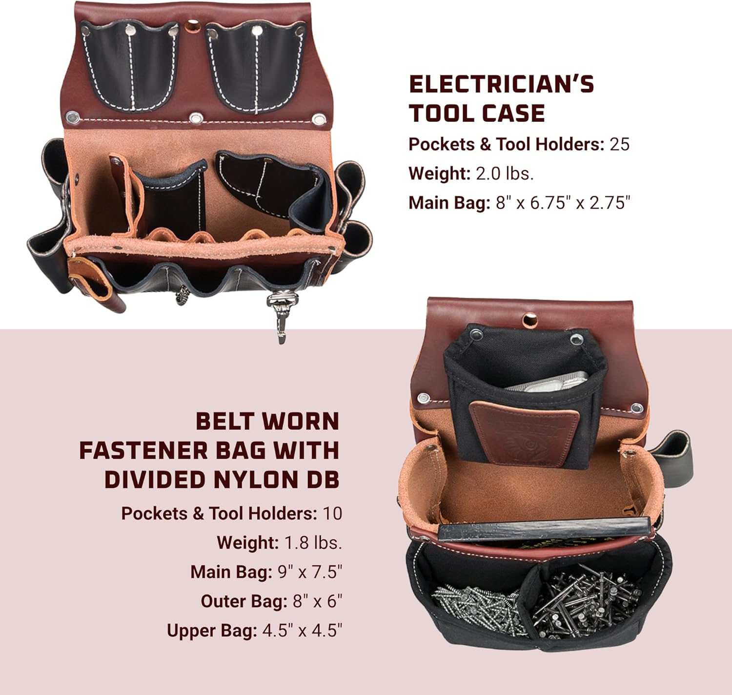 USA-Made Occidental Leather Commercial Electrician Tool Bag, Large 37-Pocket Professional Set 4 USA-Made Occidental Leather Commercial Electrician Tool Bag, Large 37-Pocket Professional Set - Image 4