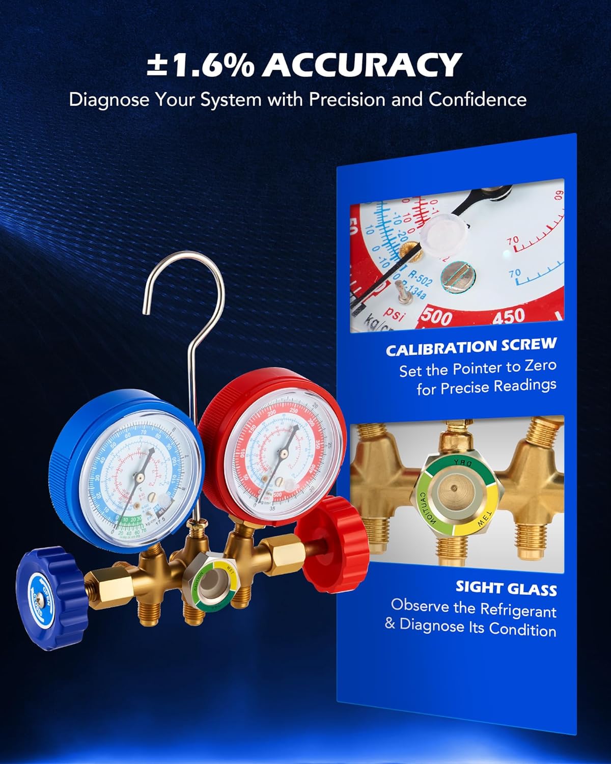 Orion AC Manifold Gauge Set R134A R12 R22 R502 with Quick Couplers 5 Orion AC Manifold Gauge Set R134A R12 R22 R502 with Quick Couplers - Image 5