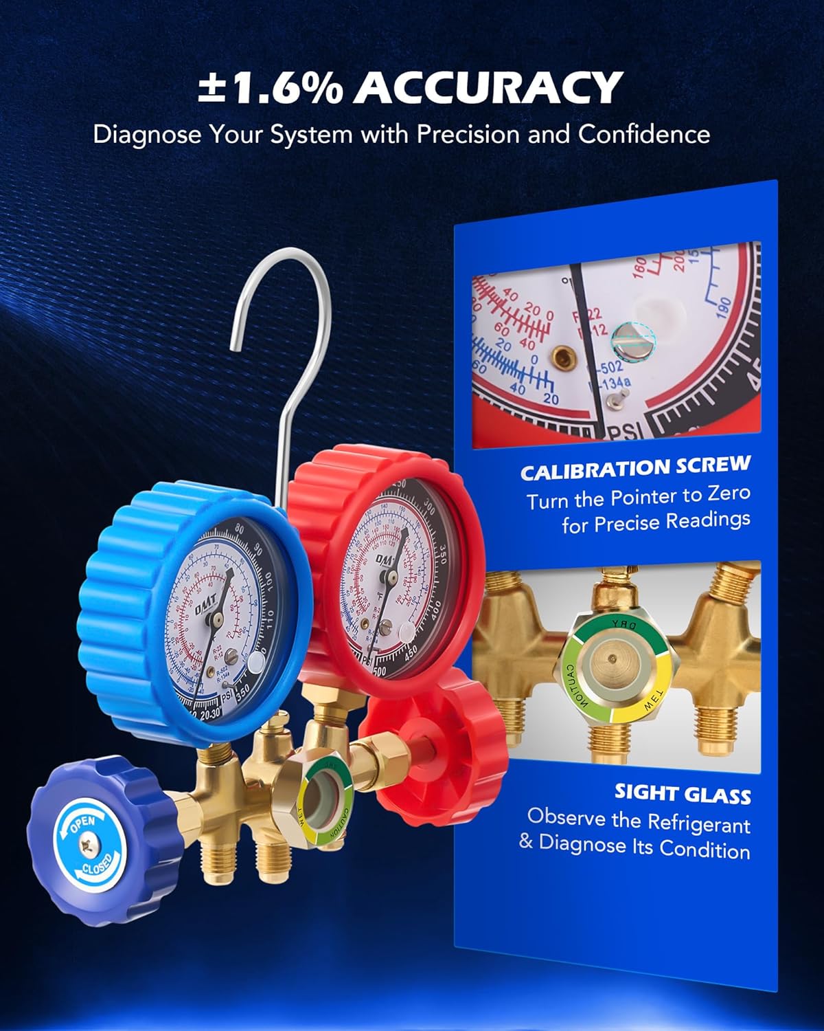 Professional AC Manifold Gauge Set for R134a R12 Refrigerant HVAC Charging Kit 5 Professional AC Manifold Gauge Set for R134a R12 Refrigerant HVAC Charging Kit - Image 5