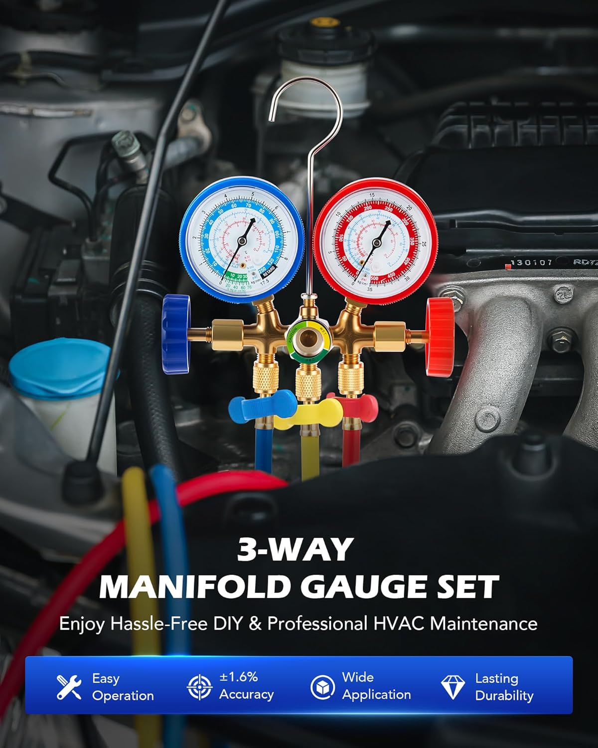 Orion AC Manifold Gauge Set R134A R12 R22 R502 with Quick Couplers 2 Orion AC Manifold Gauge Set R134A R12 R22 R502 with Quick Couplers - Image 2