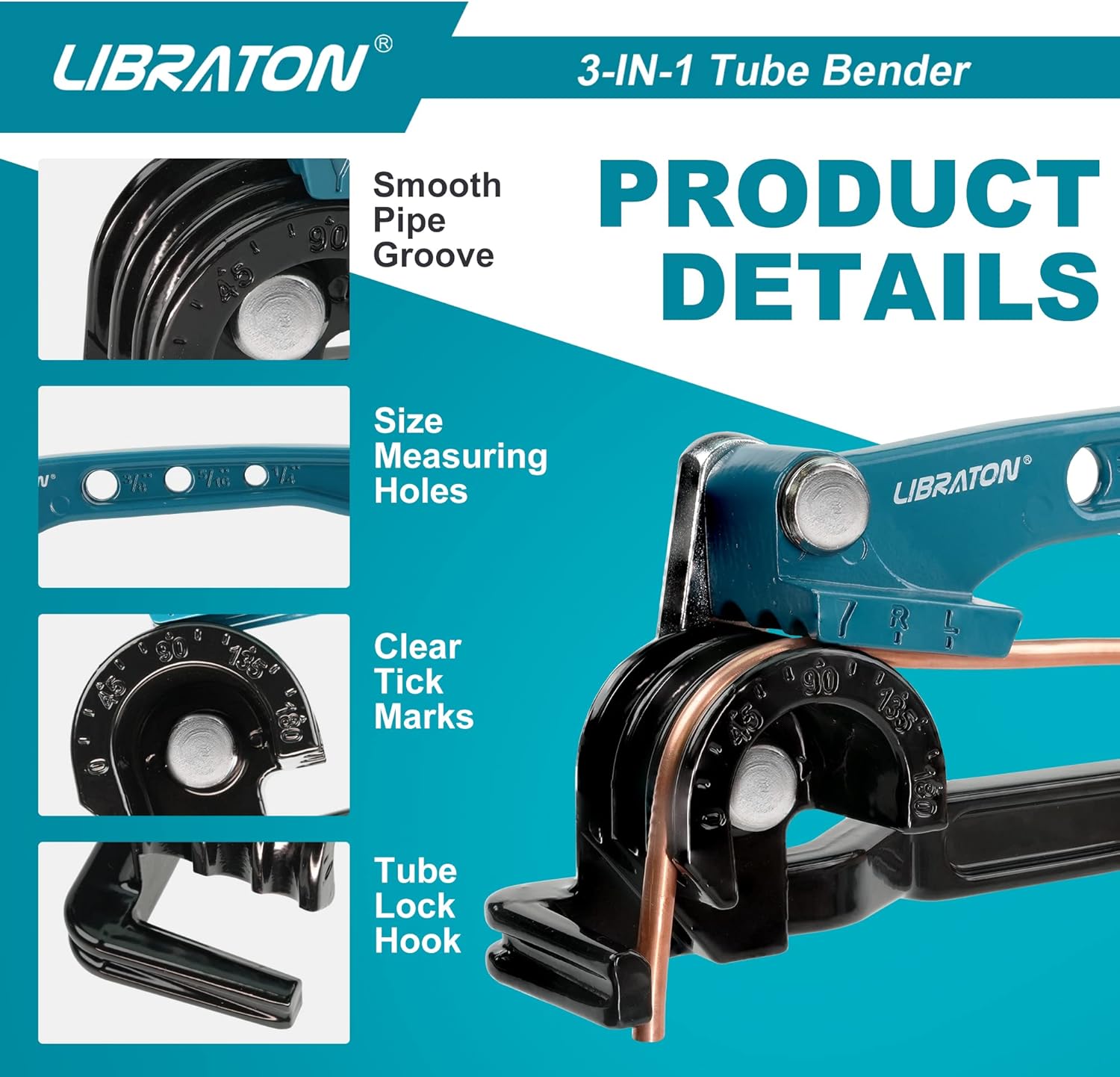 3-in-1 Copper Tube Bender for HVAC Plumbing 180° - 1/4 5/16 3/8 Aluminum Steel 4 3-in-1 Copper Tube Bender for HVAC Plumbing 180° - 1/4 5/16 3/8 Aluminum Steel - Image 4