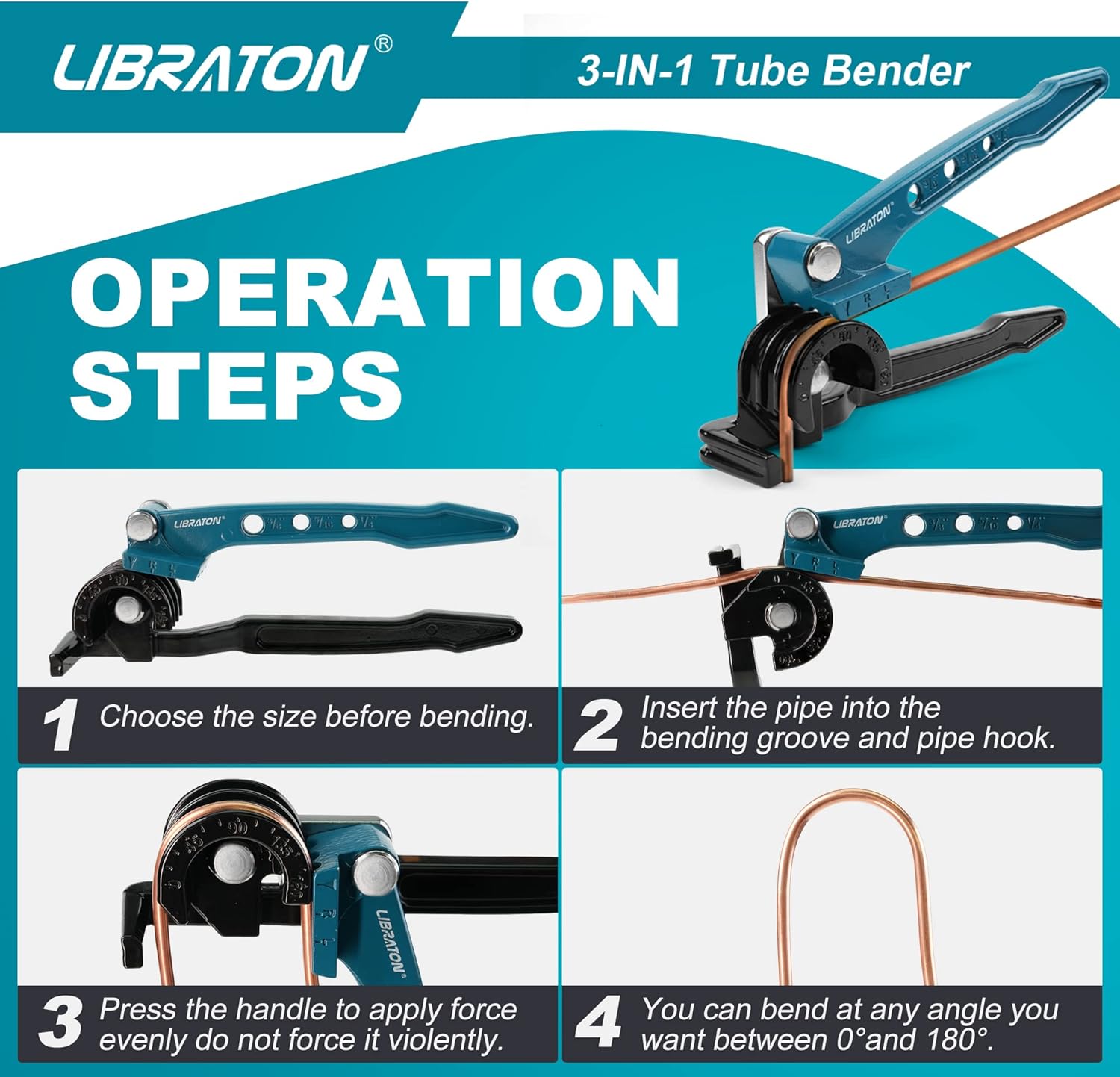 3-in-1 Copper Tube Bender for HVAC Plumbing 180° - 1/4 5/16 3/8 Aluminum Steel 5 3-in-1 Copper Tube Bender for HVAC Plumbing 180° - 1/4 5/16 3/8 Aluminum Steel - Image 5
