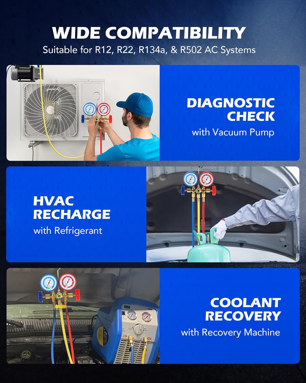 Orion AC Manifold Gauge Set R134A R12 R22 R502 with Quick Couplers 4 Orion AC Manifold Gauge Set R134A R12 R22 R502 with Quick Couplers - Image 4