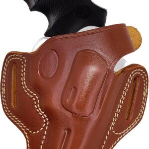 OWB Leather Revolver Holster - J Frame 3 inch Barrel - for S&W 60 63, Rgr SP101, Taurus 85 605 856 942 Guns - Leather Pancake Revolver Holsters - Taurus 856 Holsters - Rgr SP101 Holster OWB