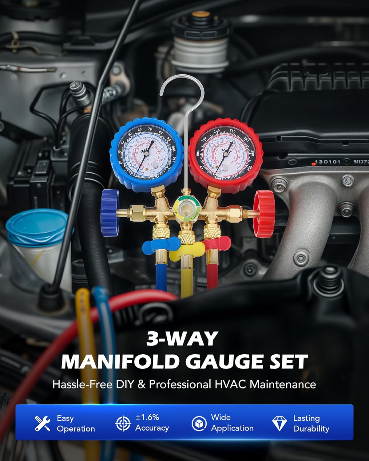 Professional AC Manifold Gauge Set for R134a R12 Refrigerant HVAC Charging Kit 2 Professional AC Manifold Gauge Set for R134a R12 Refrigerant HVAC Charging Kit - Image 2
