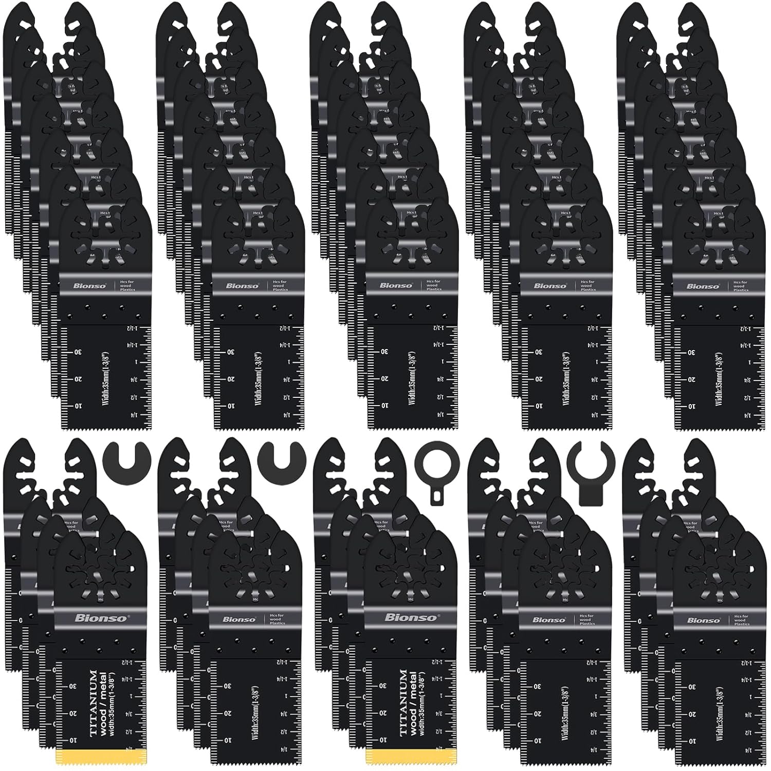 Pro 55pc Titanium Oscillating Multi Tool Blade Set for Wood Metal Plastic 1 Bionso 55PCS Oscillating Saw Blades, Professional Universal Titanium Multitool Blades for Wood Plastics Metal, Quick Release Multi Tool Kits Fit Dewalt Ryobi Milwaukee Rockwell Fein Makita