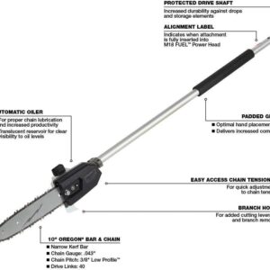 Milwaukee M18 FUEL QUIK-LOK 10″ Pole Saw Attachment – Cordless 18V Outdoor Power Tool