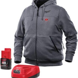 Milwaukee Heated Hoodie KIT M12 12V Lithium-Ion Front and Back Heat Zones - Battery and Charger Included - (Large, Gray)