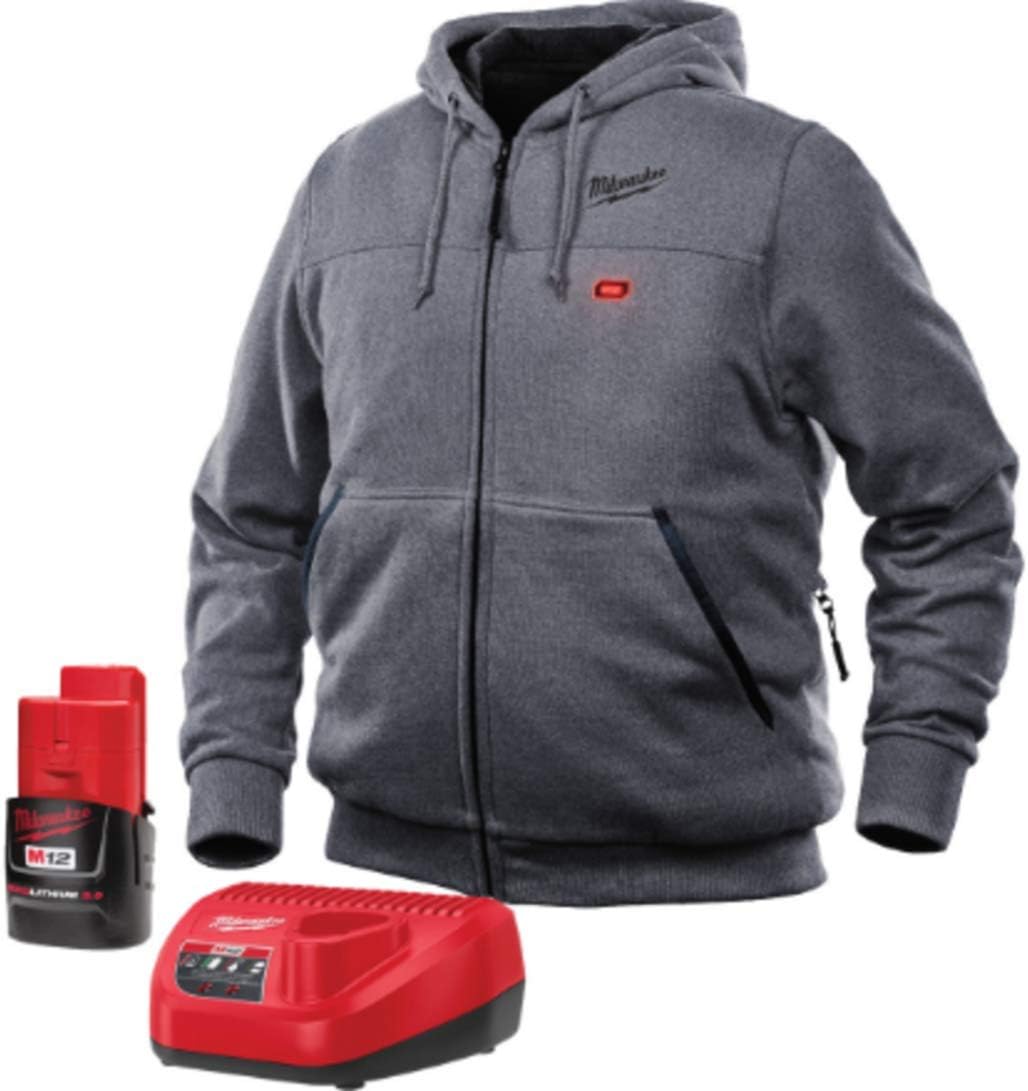 Milwaukee M12 Gray Heated Hoodie Kit - Dual Heat Zones, L w/Battery 1 Milwaukee Heated Hoodie KIT M12 12V Lithium-Ion Front and Back Heat Zones - Battery and Charger Included - (Large, Gray)