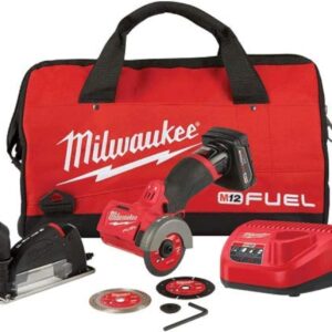 Milwaukee M12 FUEL 3" Compact Cut Off Tool Kit - 24V, 4Ah, 4A, 1.5E+3 RPM, 3" Max. Chuck Size, Black/Red