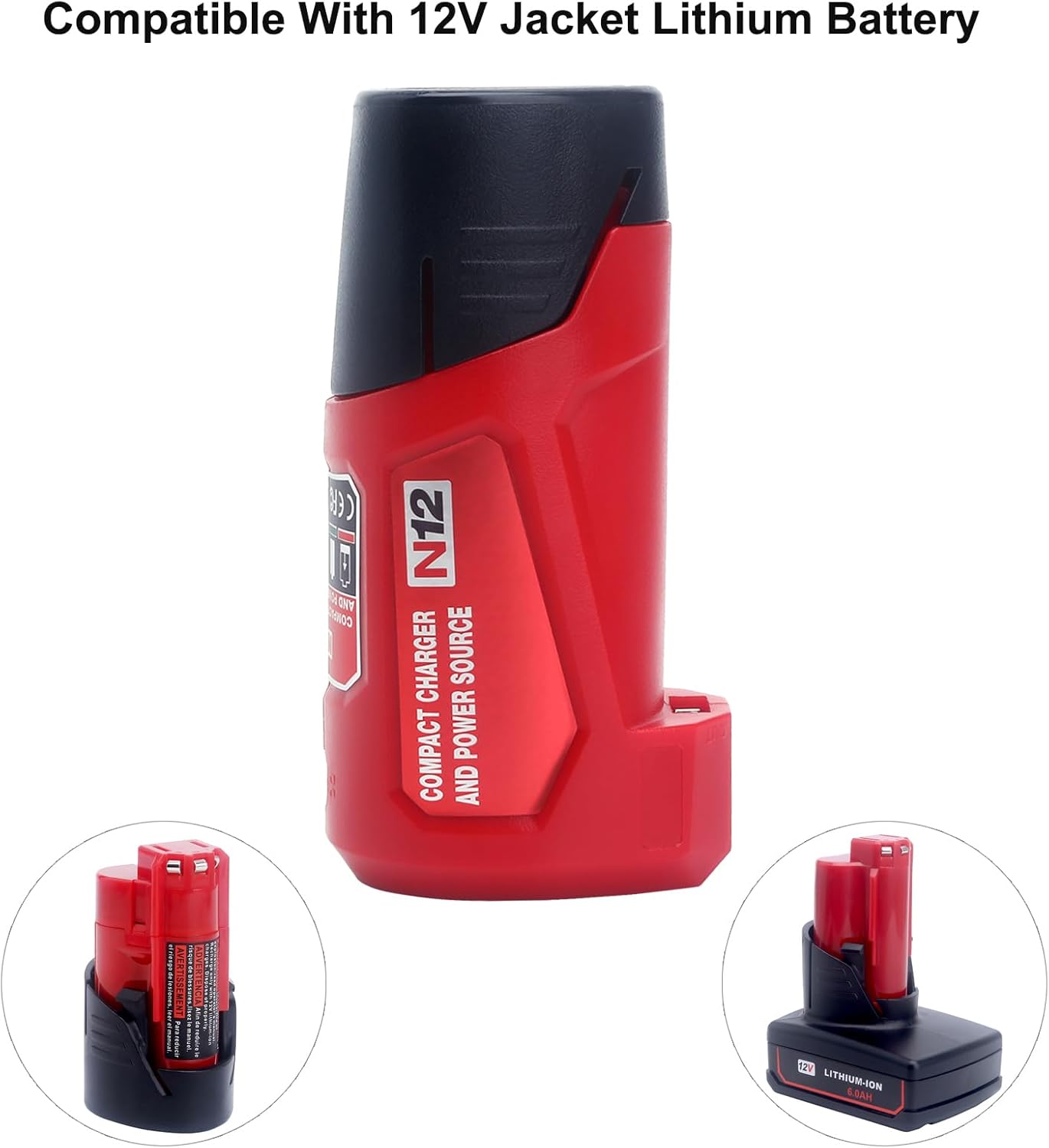 Universal 12V Battery Charger for Milwaukee M12 Heated Jacket & Lithium Battery Pack 2 Universal 12V Battery Charger for Milwaukee M12 Heated Jacket & Lithium Battery Pack - Image 2