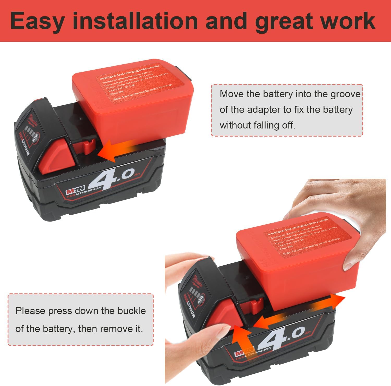 Milwaukee 18V Battery to USB Charger Adapter, Fast Charge Power Tool Converter - Image 3