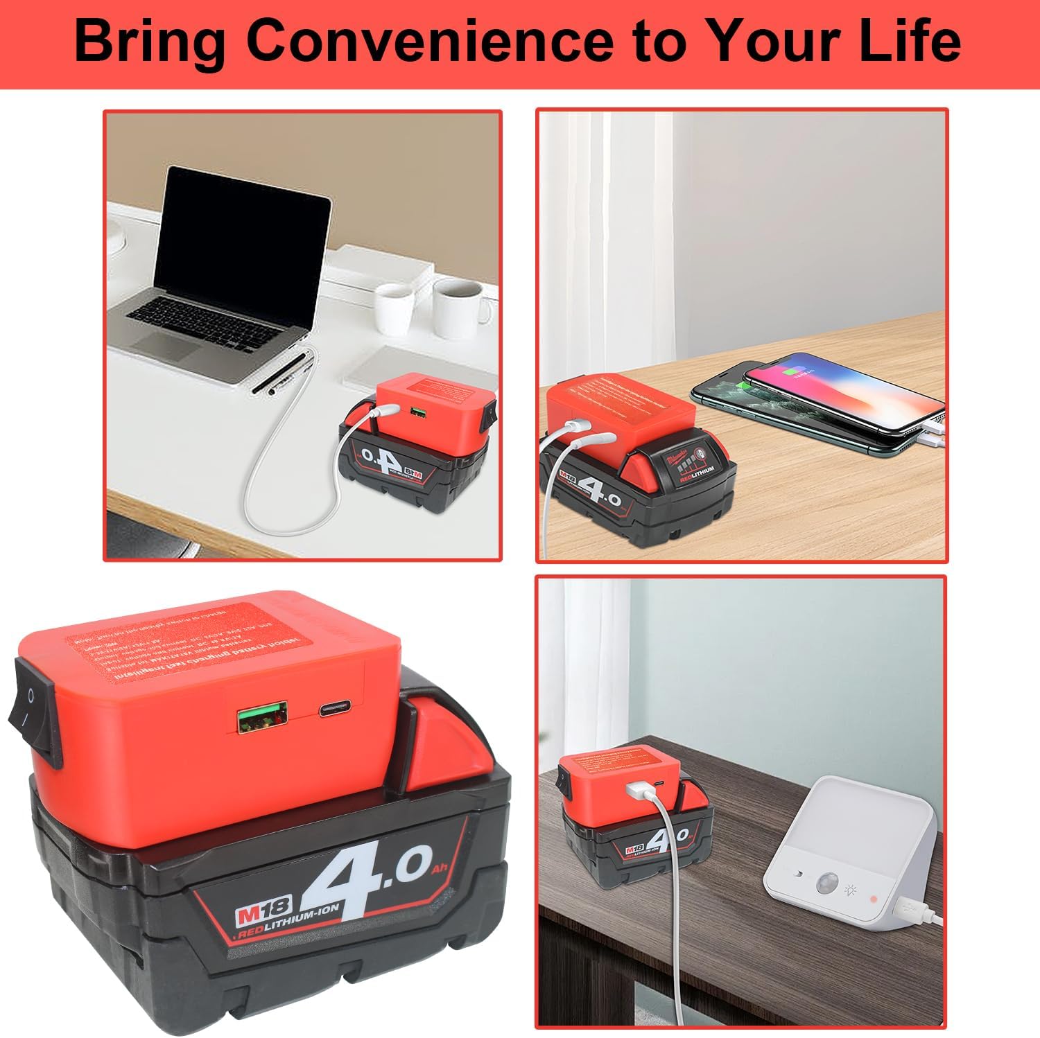 Milwaukee 18V Battery to USB Charger Adapter, Fast Charge Power Tool Converter - Image 5