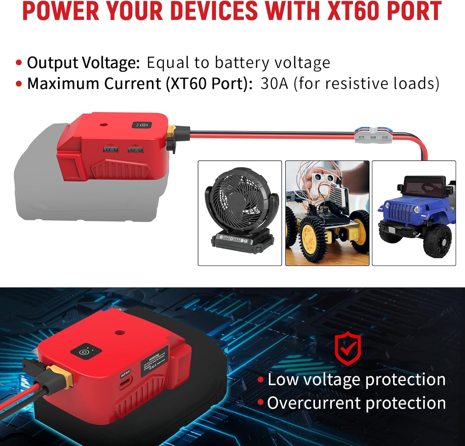Milwaukee 18V Battery Adapter: USB-C, XT60 Ports, Speed Control, Voltage Display DIY Kit 3 Milwaukee 18V Battery Adapter: USB-C, XT60 Ports, Speed Control, Voltage Display DIY Kit - Image 3