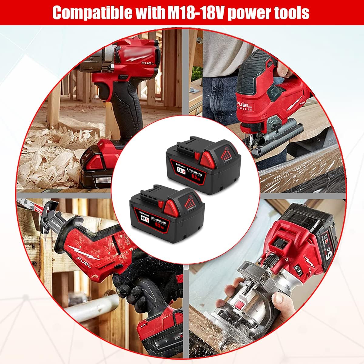 Milwaukee M18 18V 6.5Ah Replacement Battery 2-Pack | Power Tool Upgrade 3 Milwaukee M18 18V 6.5Ah Replacement Battery 2-Pack | Power Tool Upgrade - Image 3