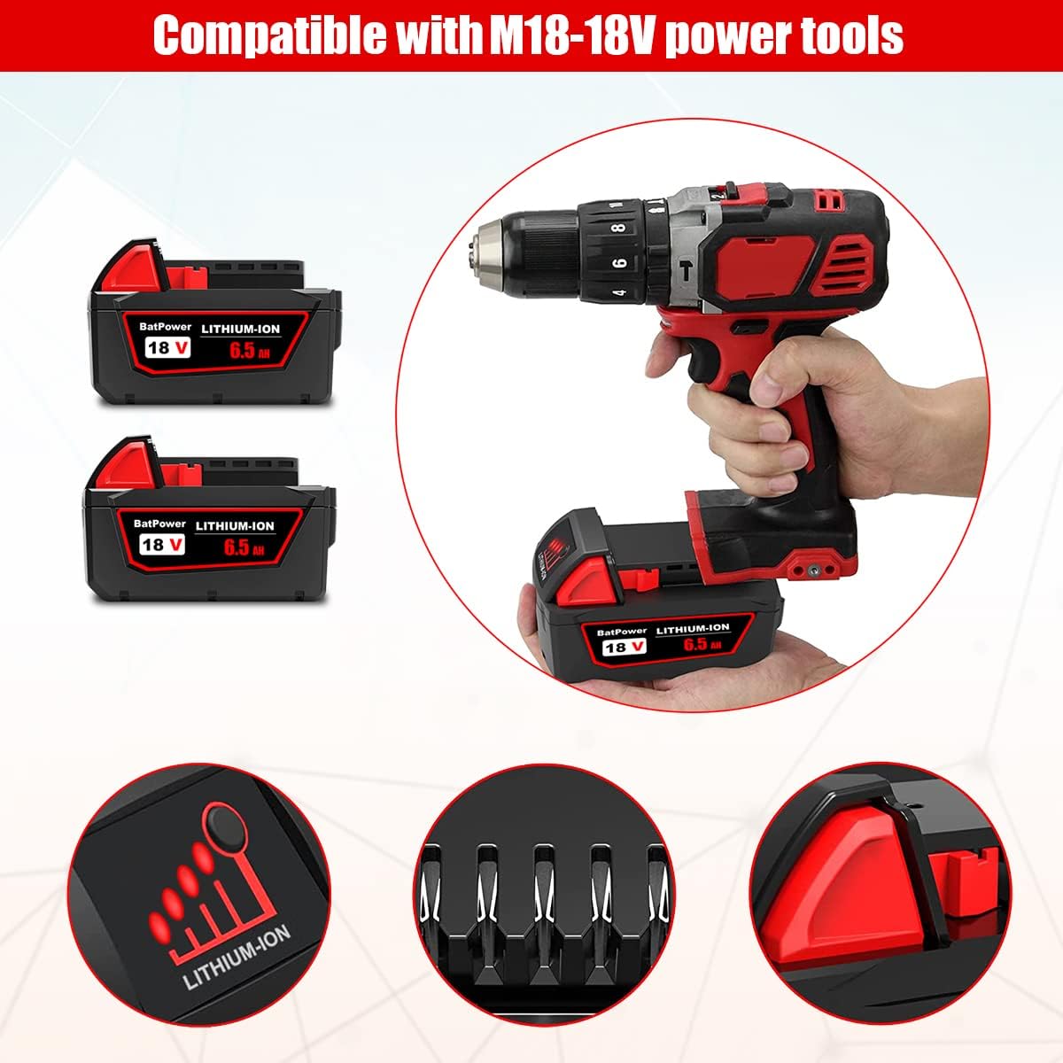 Milwaukee M18 18V 6.5Ah Replacement Battery 2-Pack | Power Tool Upgrade 5 Milwaukee M18 18V 6.5Ah Replacement Battery 2-Pack | Power Tool Upgrade - Image 5