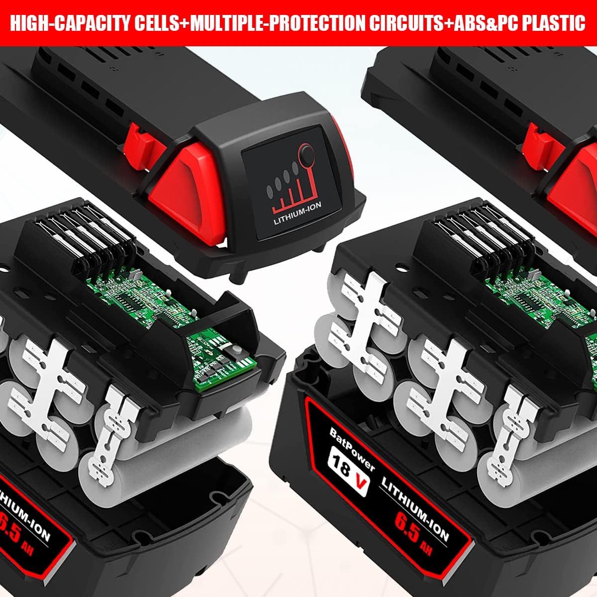 Milwaukee M18 18V 6.5Ah Replacement Battery 2-Pack | Power Tool Upgrade 7 Milwaukee M18 18V 6.5Ah Replacement Battery 2-Pack | Power Tool Upgrade - Image 7
