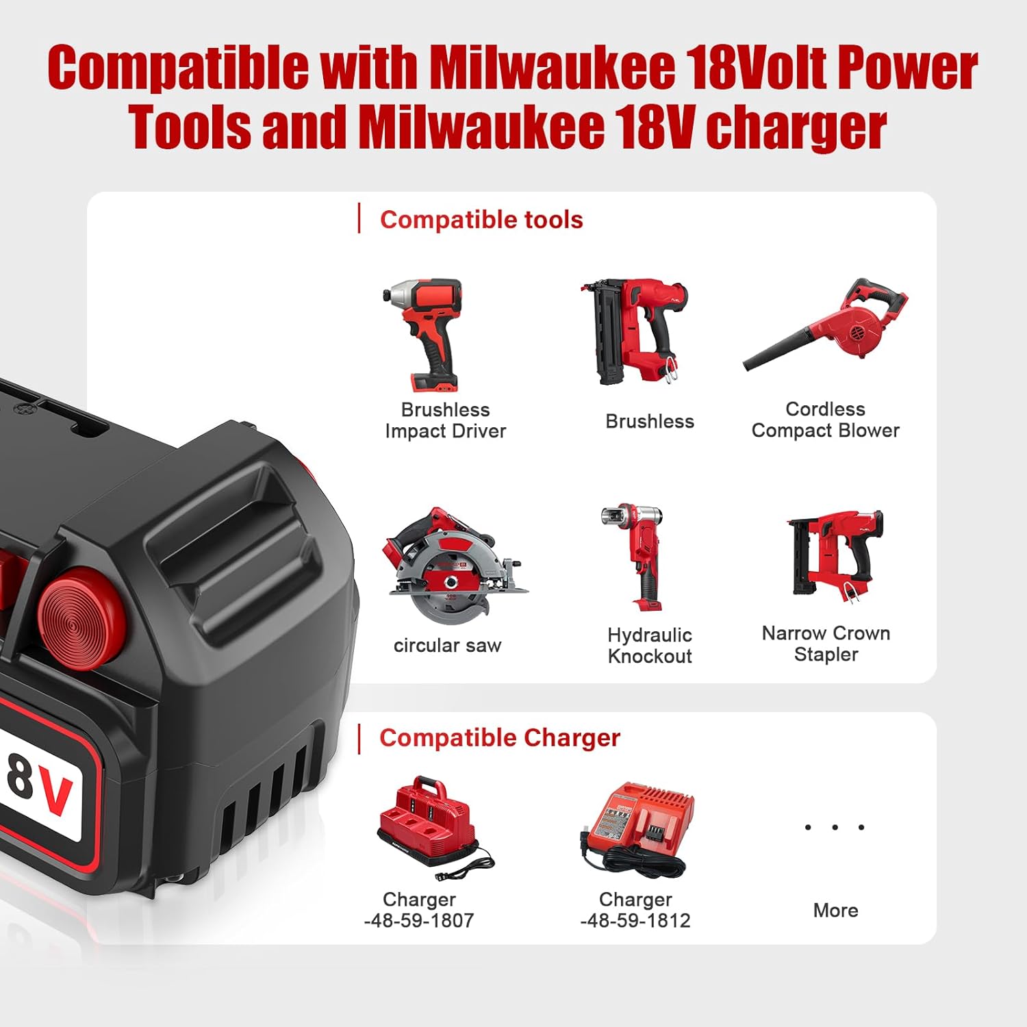 Milwaukee M18 8.0Ah Battery 2-Pack | Long-Lasting High Capacity Lithium Ion Batteries 1 2 Pack 18V 8.0 Ah Replacement for Milwaukee M-18 Lithium Battery 48-11-1880 48-11-1850