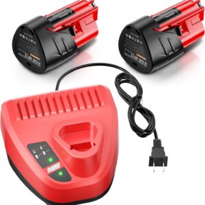 2 Pack M12 12-Volt Lithium-Ion 3.5Ah Battery and Charger Replacement for Milwaukee M12 Battery Compatible with Milwaukee 12V Battery Charger XC Lithium 48-11-2411 48-11-2420 48-11-2401 48-11-2402
