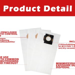Milwaukee M18 PACKOUT Vacuum Fleece Dust Bags, 0960-20 0970-20 Compatible, High-Efficiency Filter
