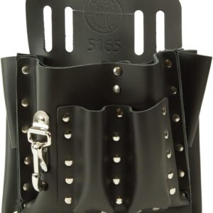 Klein Tools Leather Pocket Tool Pouch | 10 Pockets, Knife Snap, 2″ Belt Compatibility