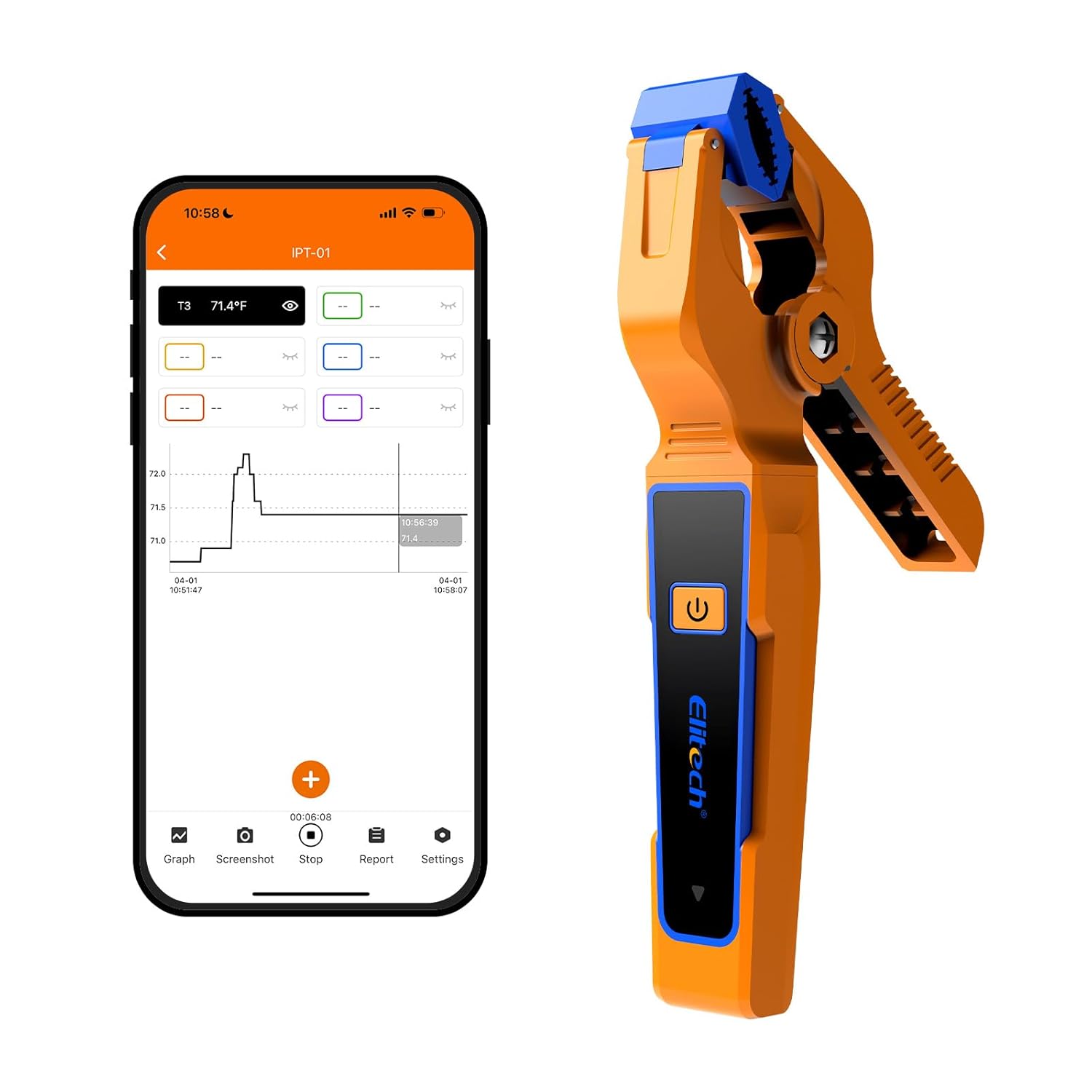 Elitech IPT-01: Bluetooth T-Type Thermometer Clamp with HVAC Data Logging 1 hvac tools fieldpiece