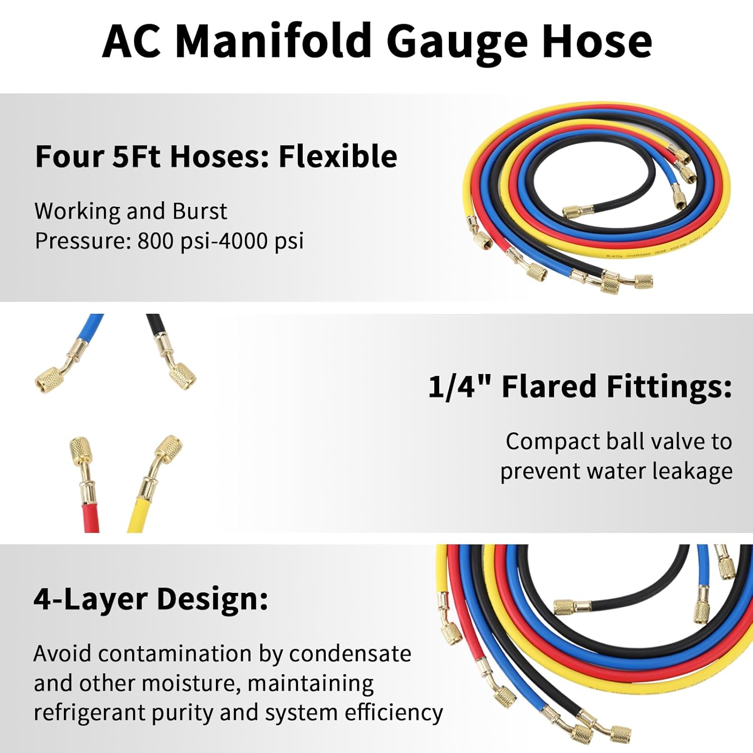Premium 4-Way R1234YF AC Manifold Gauge Set with 5ft HVAC Hoses 7 Premium 4-Way R1234YF AC Manifold Gauge Set with 5ft HVAC Hoses - Image 7