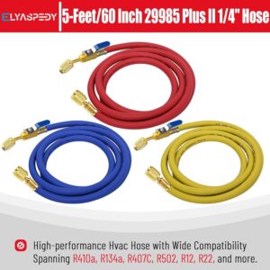 Premium HVAC Hose Set | 1/4″ Ball Valve | R410A | 800 PSI | 60″ Set of 3